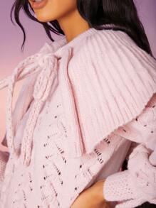 SHEIN Jersey con diseño fruncido de cuello con cordón de punto de malla - Rosa Pálido - Ver 5