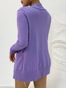 AAmilife 素色開門襟口袋細節開襟衫 - 紫丁香色 - 查看 3