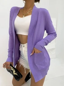 AAmilife 素色開門襟口袋細節開襟衫 - 紫丁香色 - 查看 7