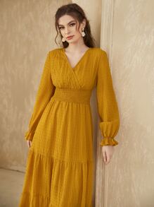 Modelyn Flounce Sleeve Shirred Waist Ruffle Hem Dress - Yellow - View 5
