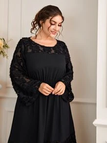 Modelyn Đầm Plus Size Tương phản Mesh màu trơn Thanh lịch - màu đen - Xem 5