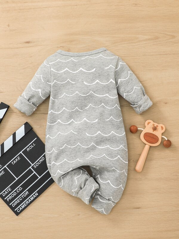 Baby Allover Print Half Button Jumpsuit Shein Asia