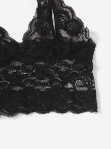 Floral Lace Cut-out Lingerie Set - Black - View 5