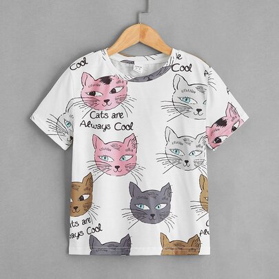 Girls Letter & Cartoon Graphic Tee