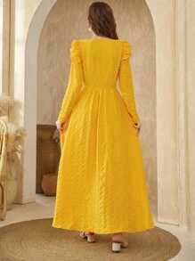 Mulvari 羊腿袖A字連衣裙 - 黃色 - 查看 2