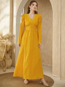 Mulvari 羊腿袖A字連衣裙 - 黃色 - 查看 5