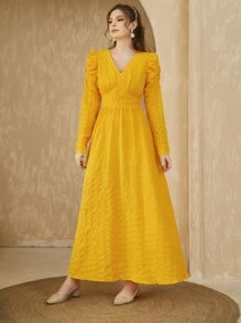 Mulvari 羊腿袖A字連衣裙 - 黃色 - 查看 6