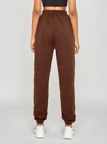 SHEIN Tall Slant Pockets Drawstring Waist Joggers - Brown - View 2