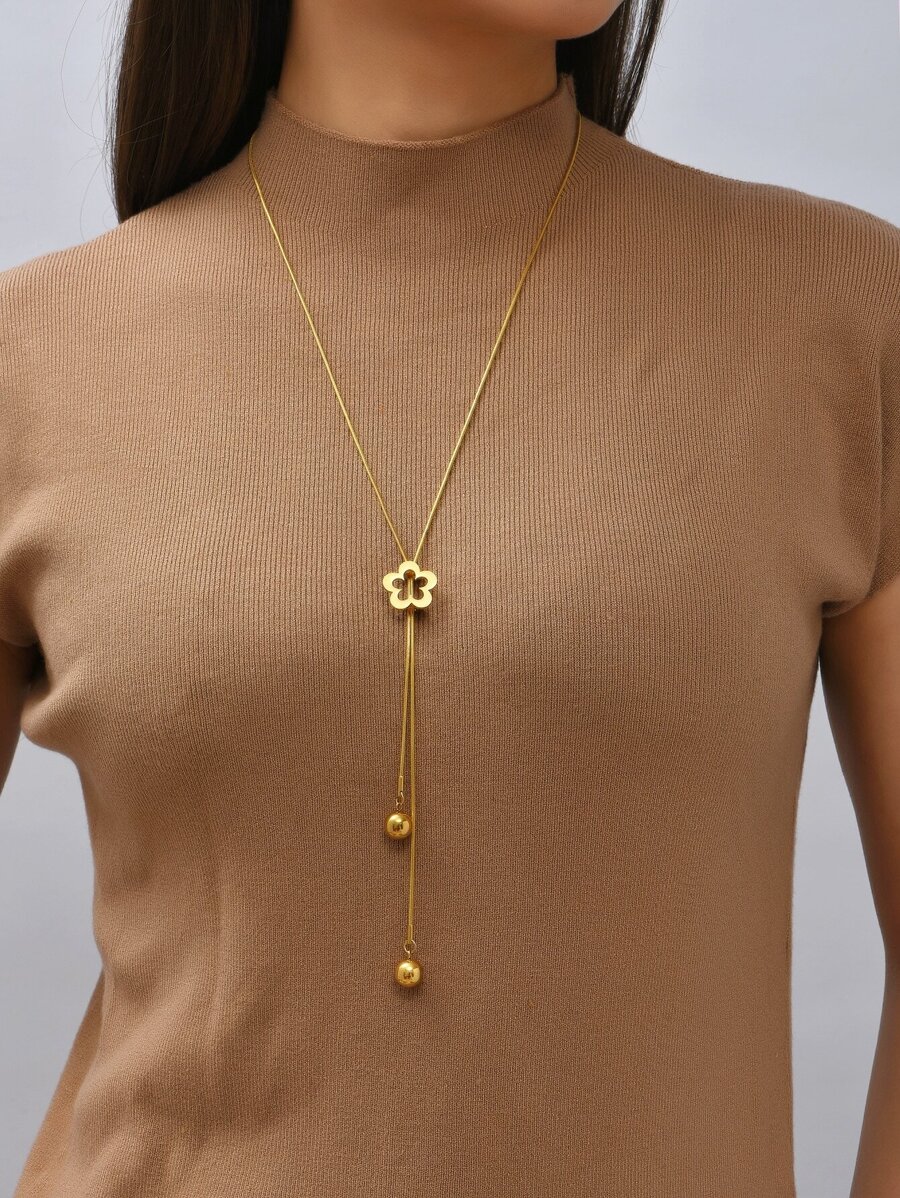 Flower Decor Y Lariat Necklace Valentines,Mom,Mother,Mother's Day,Gift - Yellow Gold - View 1