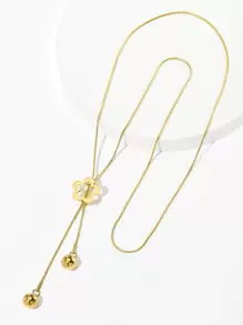 Flower Decor Y Lariat Necklace Valentines,Mom,Mother,Mother's Day,Gift - Yellow Gold - View 3