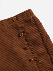 SHEIN Váy Gái viền lá sen Dây kéo Nút phía trước màu trơn Dễ thương - màu nâu - Xem 4