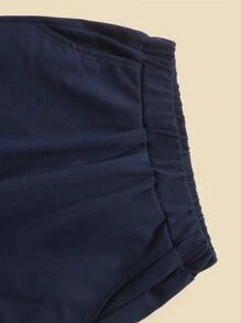 SHEIN Boys Letter Graphic Colorblock Pullover And Joggers Set - Navy Blue - View 4