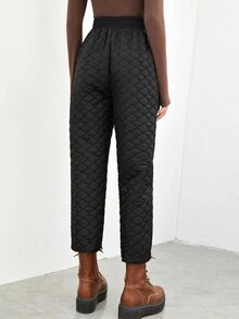 SHEIN Pantalones elástico guateado - Negro - Ver 2