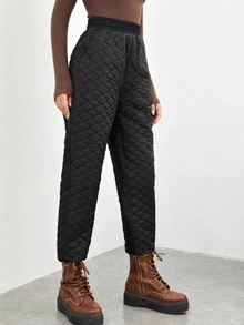 SHEIN Pantalones elástico guateado - Negro - Ver 3