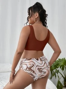 Conjunto de bikini de talla grande con patrón fluido y nudo para verano en la playa - Multicolor - Ver 2
