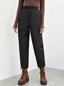 SHEIN Pantalones elástico guateado - Negro - Ver 4