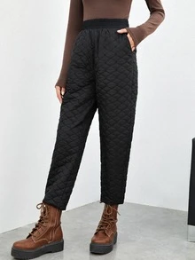 SHEIN Pantalones elástico guateado - Negro - Ver 5