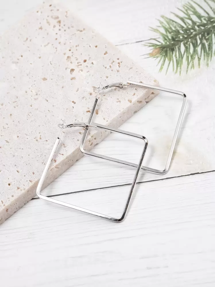 Boucles d'oreilles minimaliste carré - Argent - Voir 2