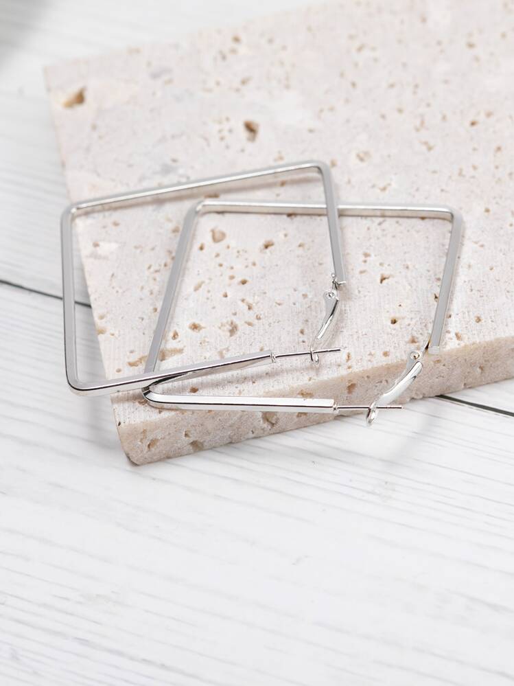 Boucles d'oreilles minimaliste carré - Argent - Voir 4