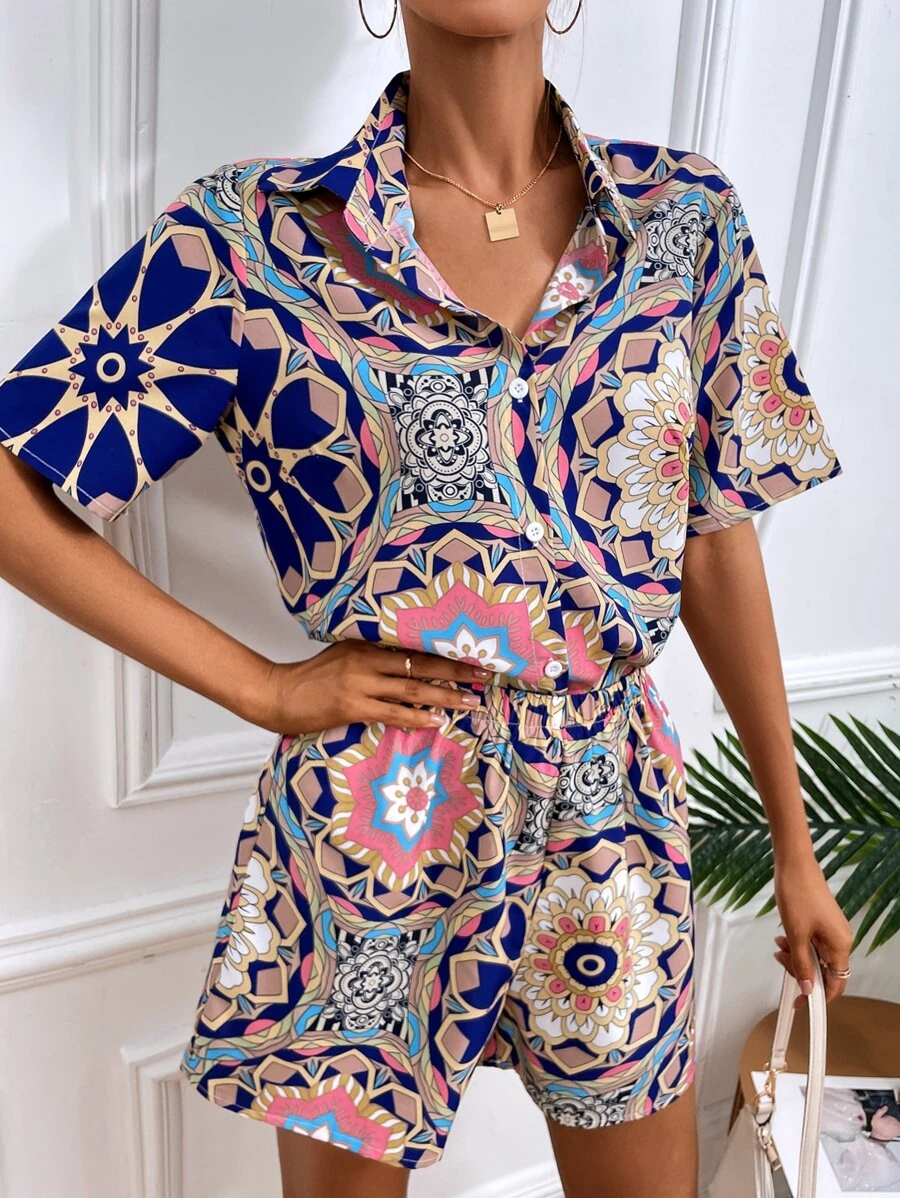 印花襯衫和短褲套裝 - 彩色 - 查看 1