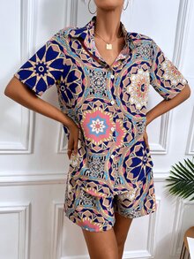 印花襯衫和短褲套裝 - 彩色 - 查看 3