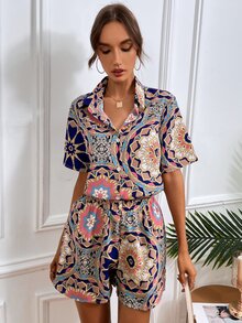 印花襯衫和短褲套裝 - 彩色 - 查看 4