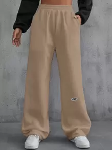 INAWLY Letter Patched Detail Slant Pockets Joggers