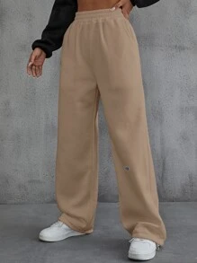 INAWLY Letter Patched Detail Slant Pockets Joggers