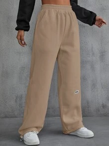 INAWLY Letter Patched Detail Slant Pockets Joggers