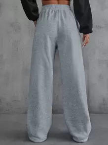 SHEIN EZwear Pantalones deportivos con parche de letra con diseño con bolsillos oblicuos - Gris - Ver 2
