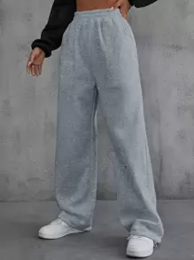 SHEIN EZwear Pantalones deportivos con parche de letra con diseño con bolsillos oblicuos - Gris - Ver 5