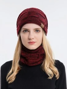 Knit Beanie & Infinity Scarf - Burgundy - View 1
