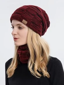 Knit Beanie & Infinity Scarf - Burgundy - View 2