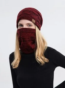 Knit Beanie & Infinity Scarf - Burgundy - View 3