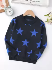 男孩星星圖案套頭毛衣 - 藏蓝色 - 查看 1