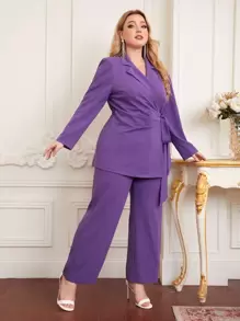 Modelyn Plus 1pc Knot Side Blazer & 1pc Suit Trousers Set - Violet Purple - View 6