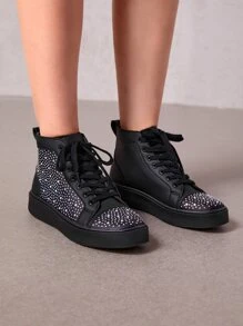 SheIn ICON Giày trượt cao cổ đính đá Rhinestone Decor Giày đi nghỉ Giày thể thao giảm giá mùa hè Giày thường ngày Giày trở lại trường Giày sinh viên đại học Halloween Giáng sinh Mùa thu - màu đen - Xem 4