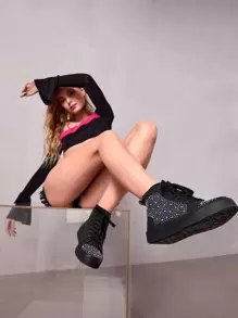 SheIn ICON Giày trượt cao cổ đính đá Rhinestone Decor Giày đi nghỉ Giày thể thao giảm giá mùa hè Giày thường ngày Giày trở lại trường Giày sinh viên đại học Halloween Giáng sinh Mùa thu - màu đen - Xem 5