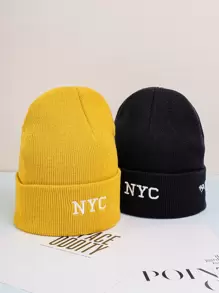 2pcs Men Letter Embroidered Beanie - Multicolor - View 1