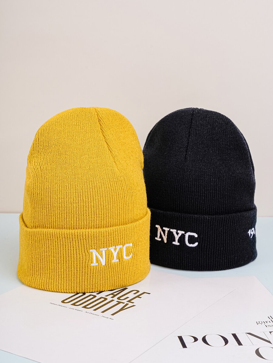 2pcs Men Letter Embroidered Beanie - Multicolor - View 1