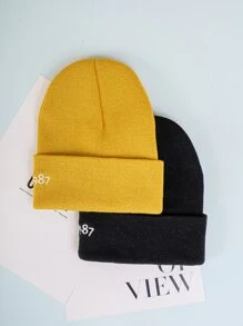 2pcs Men Letter Embroidered Beanie - Multicolor - View 2