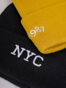 2pcs Men Letter Embroidered Beanie - Multicolor - View 3