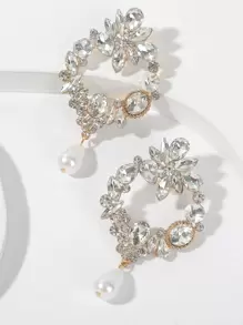 Đồ trang trí Rhinestone Ngọc trai Giả Thả hoa tai - Bạc - Xem 2