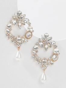 Đồ trang trí Rhinestone Ngọc trai Giả Thả hoa tai - Bạc - Xem 4