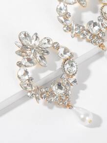 Đồ trang trí Rhinestone Ngọc trai Giả Thả hoa tai - Bạc - Xem 5