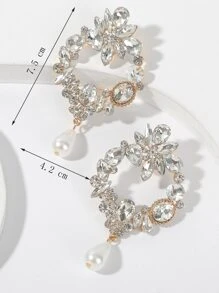 Đồ trang trí Rhinestone Ngọc trai Giả Thả hoa tai - Bạc - Xem 6