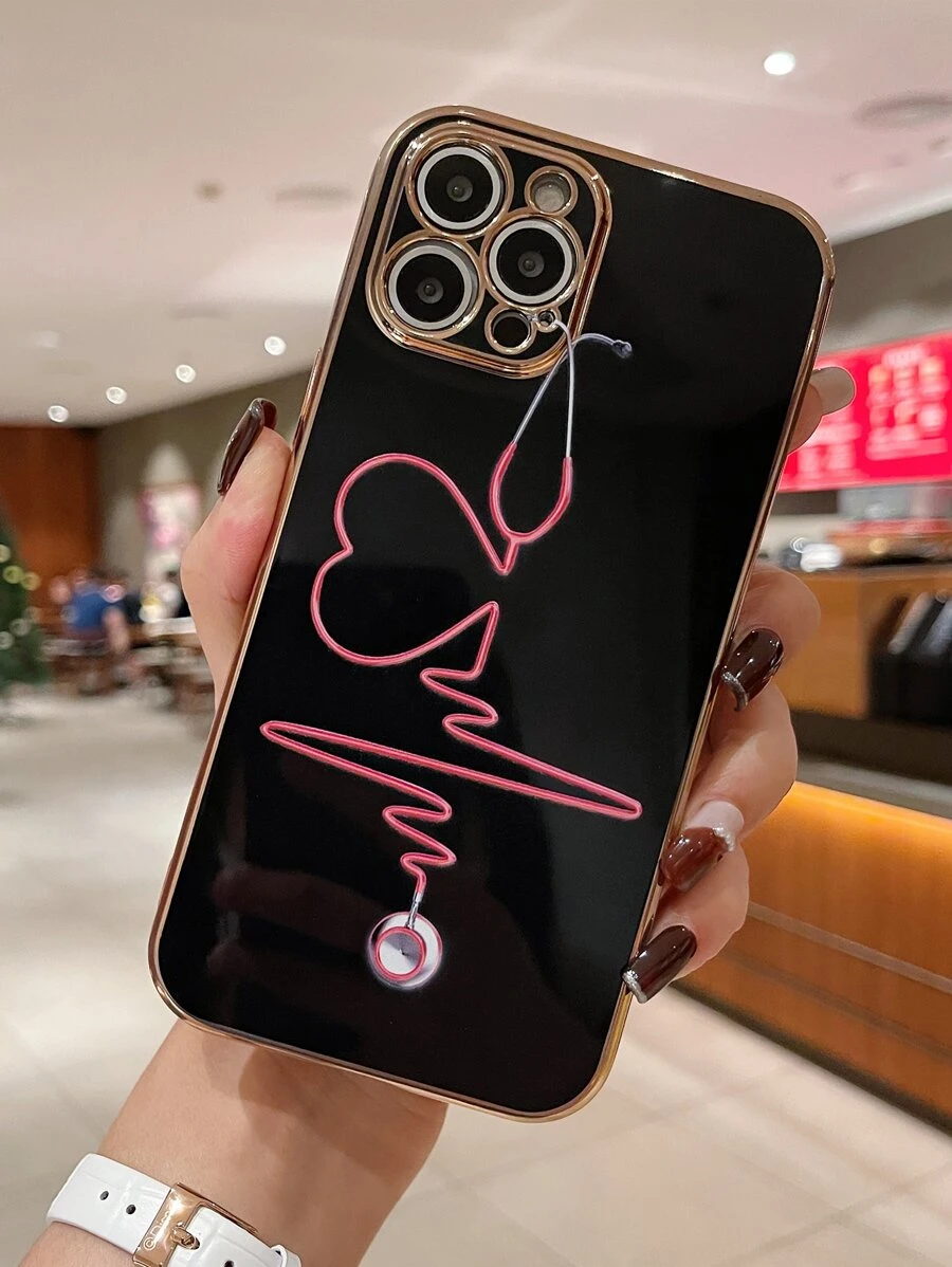 Stethoscope Pattern Phone Case - Black - View 1