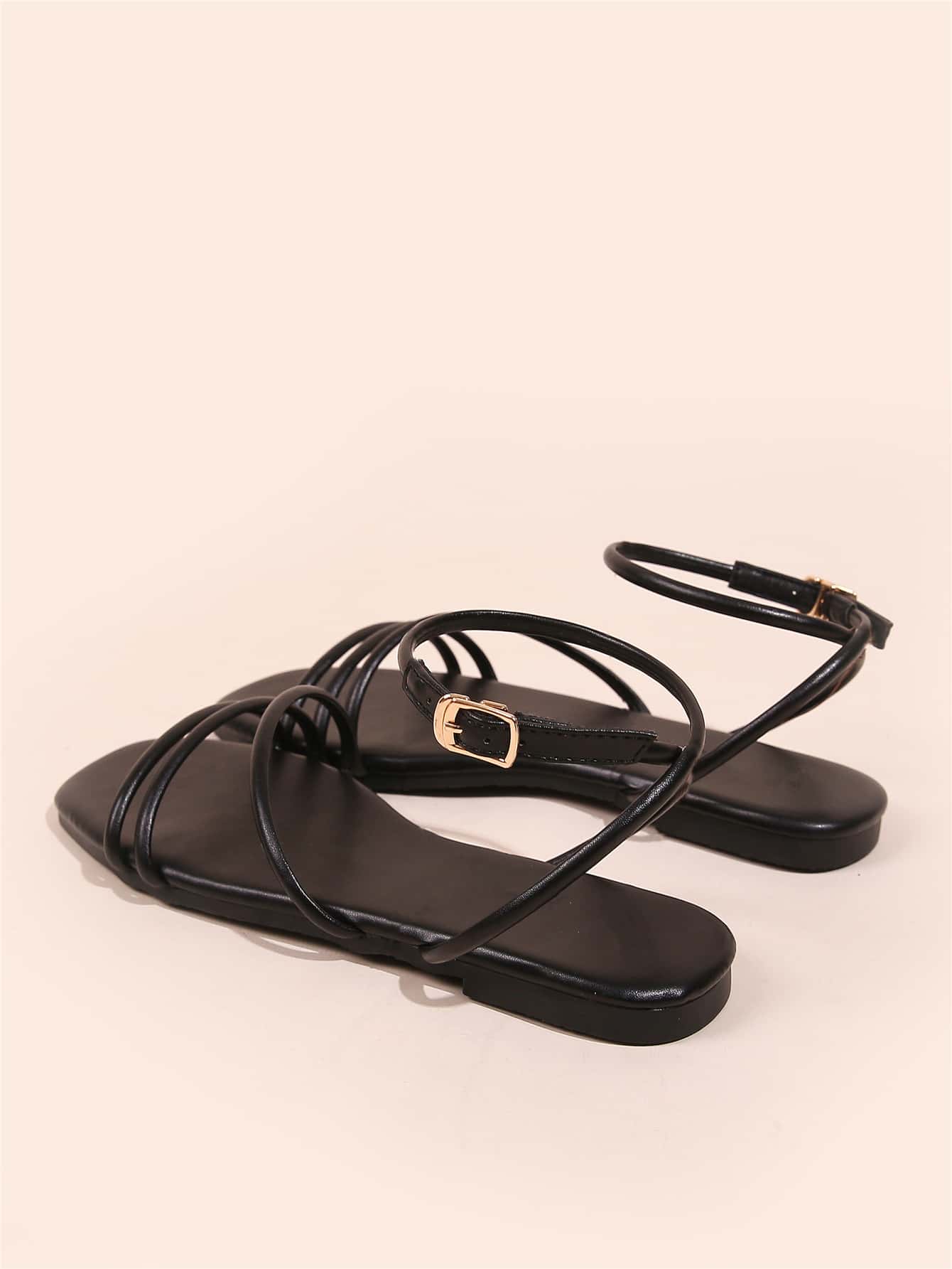 Sandales minimaliste plat à bride de cheville - Noir - Voir 4