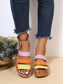 Mules planos de color combinado tira - Naranja - Ver 2