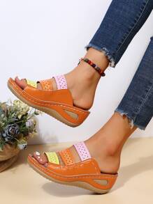 Mules planos de color combinado tira - Naranja - Ver 3